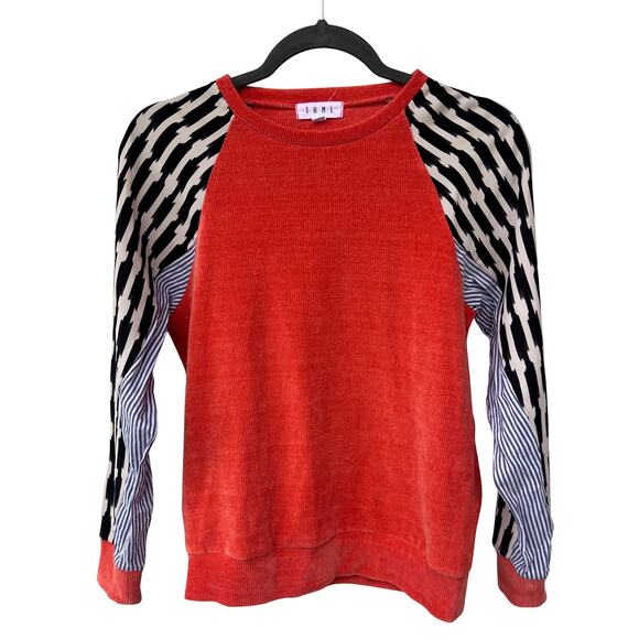 THML Sweaters - THML Orange Knit Sweater XS Women’s Colorblock Black White Patterned Sleeve Top